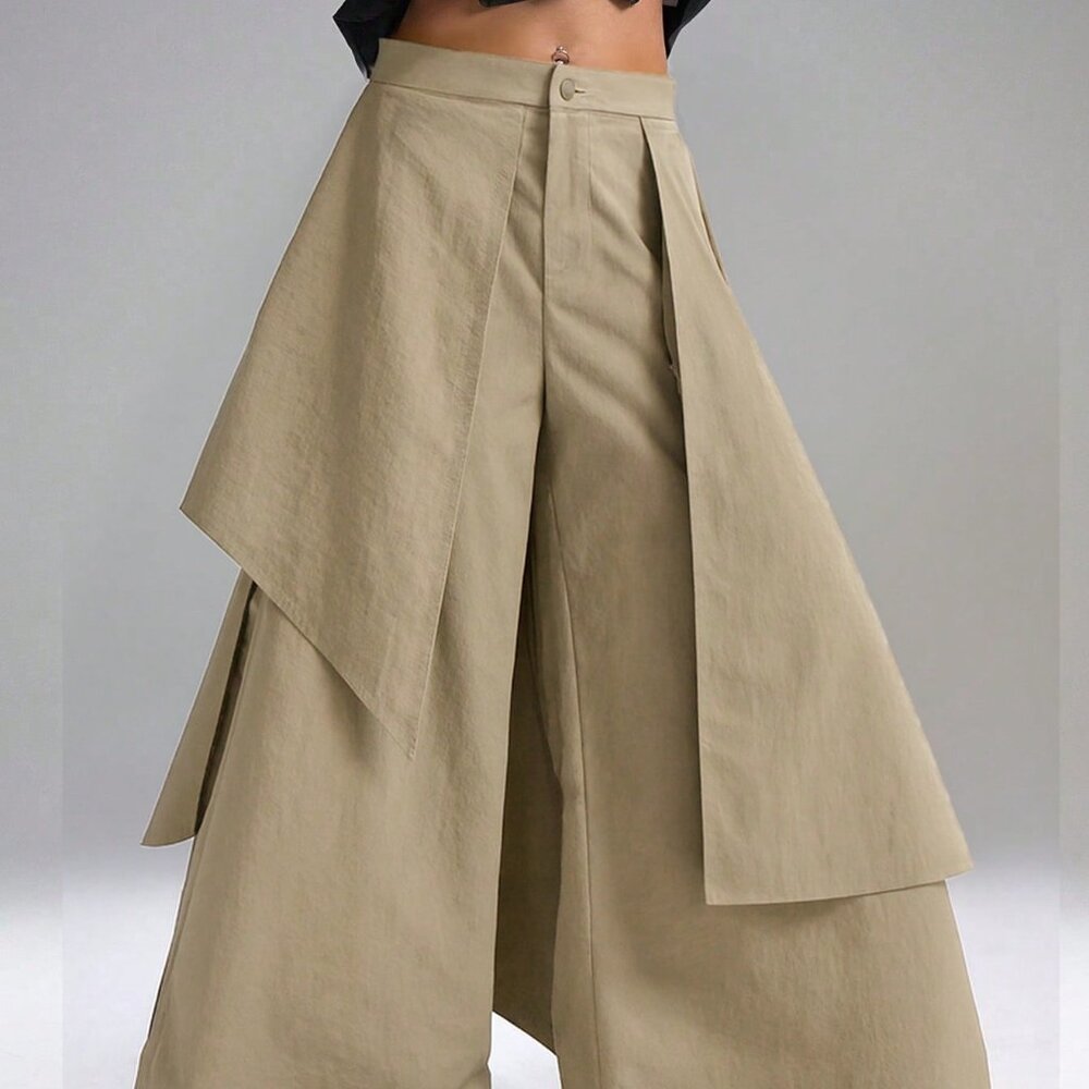 Khaki Casual Women's Asymmetrical Wide Leg Skirt - Picture 3 of 6